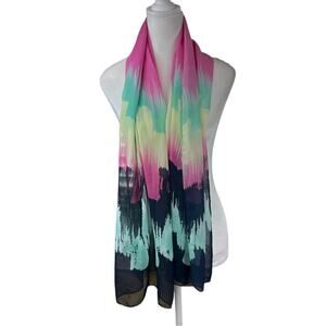 Liang Dian Silk Blend Scarf 19 X 61 Pink yellow Green Black